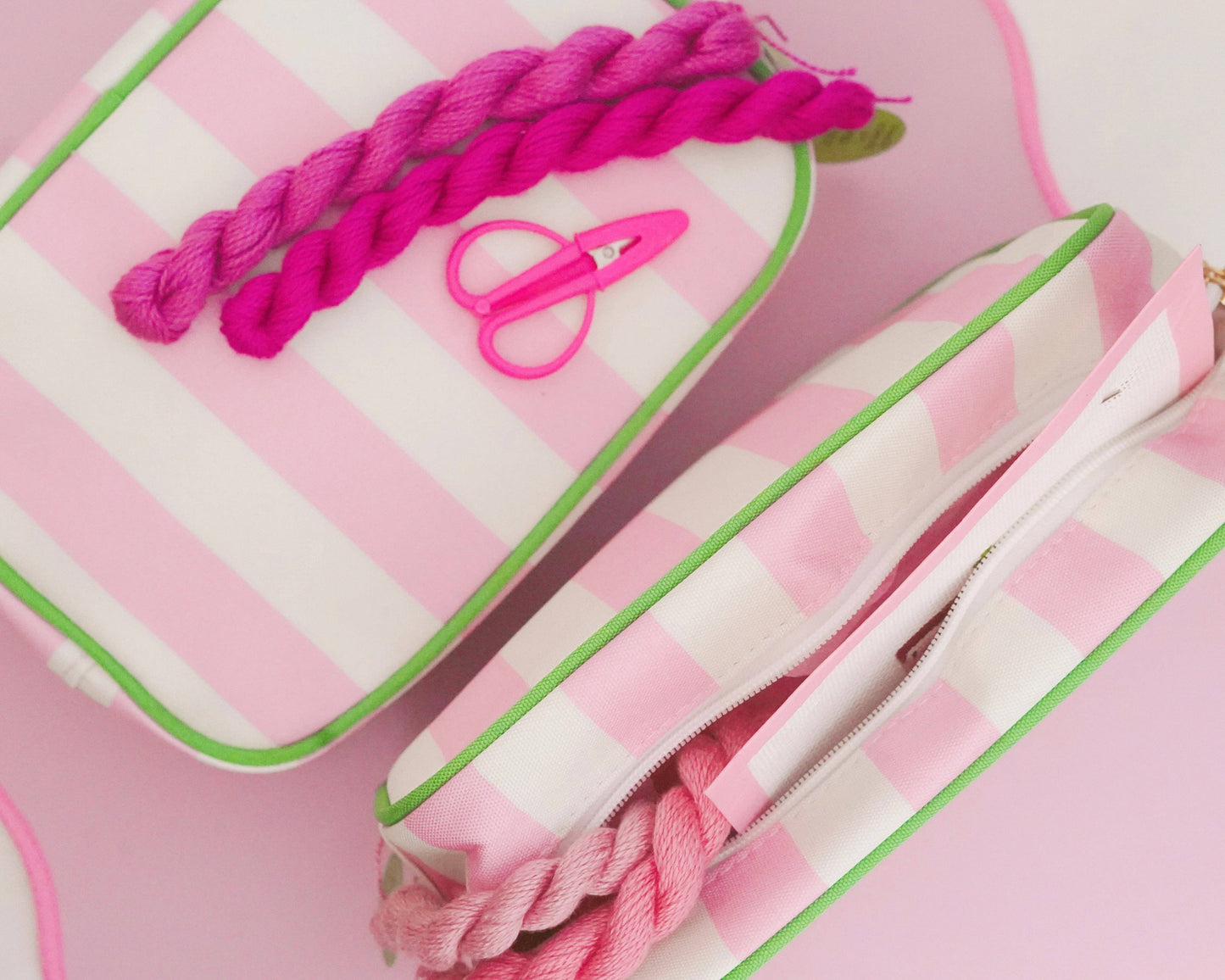 Pink Striped Needlepoint Accessories Bag