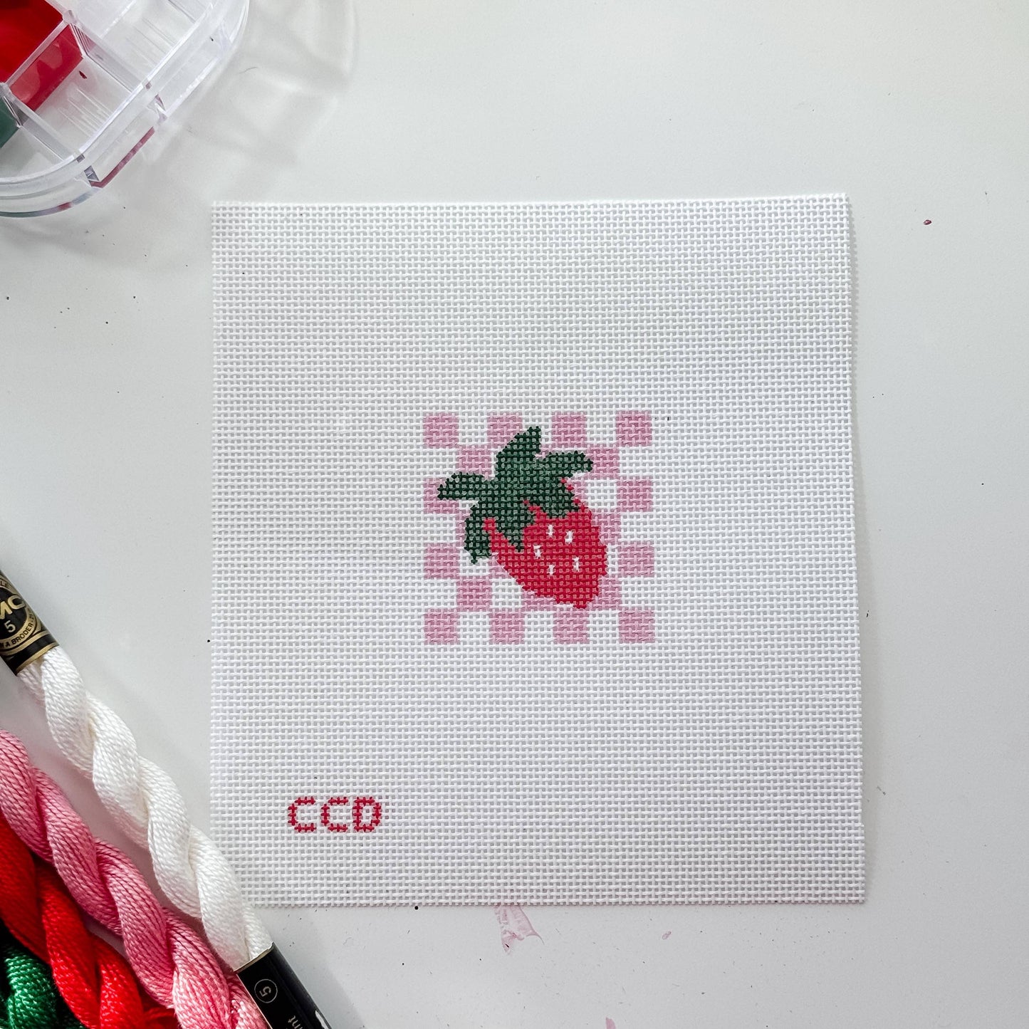 Strawberry Checkered Needlepoint Canvas | 18 Mesh