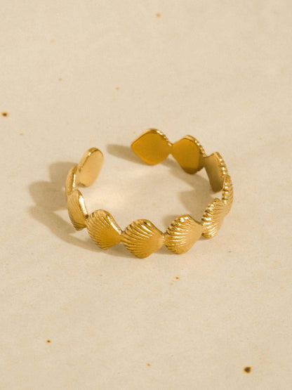 18K Gold Non-Tarnish Shell Band Open Ring | Tarnish Proof