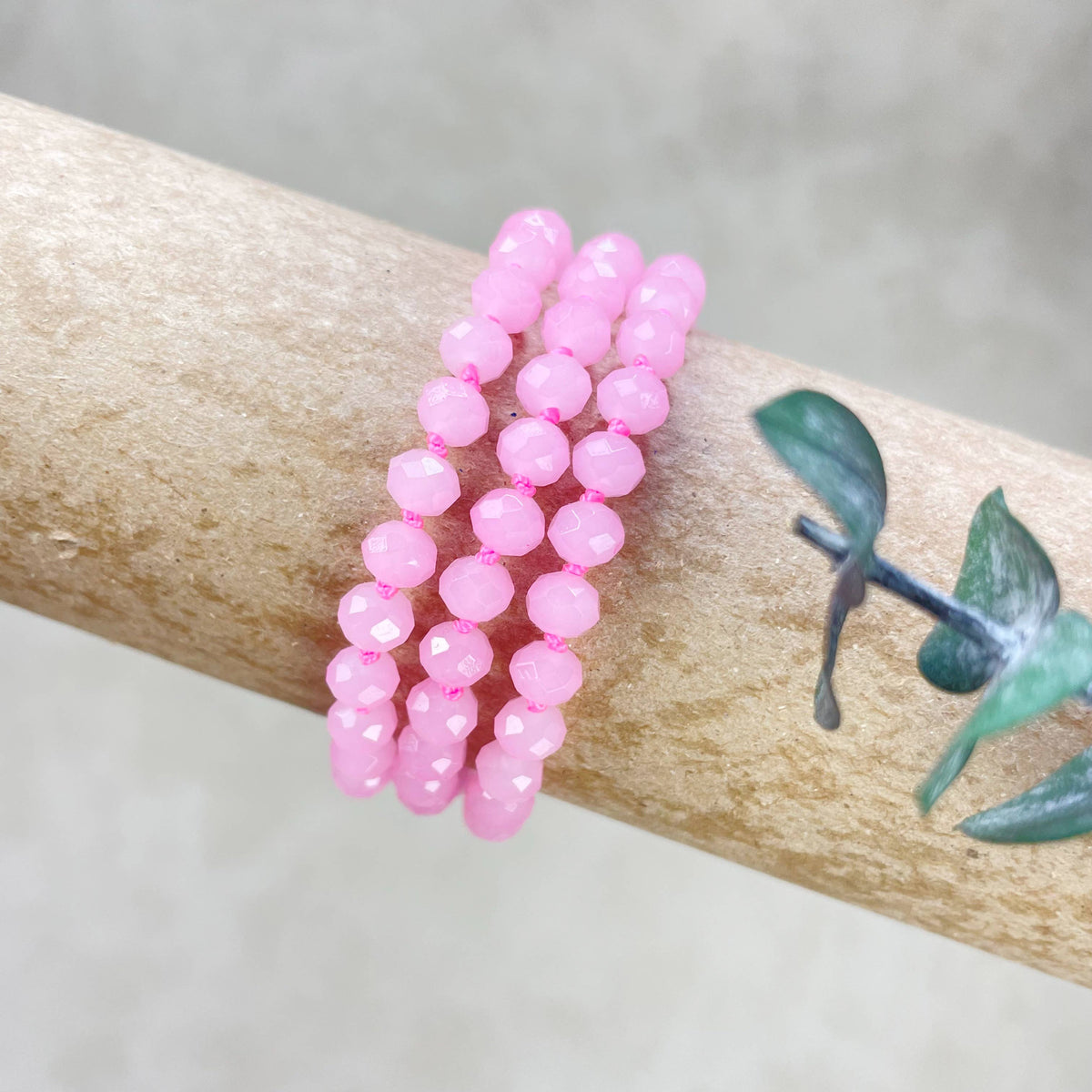 Pink Neon Crystal Beaded Handknotted Bracelet