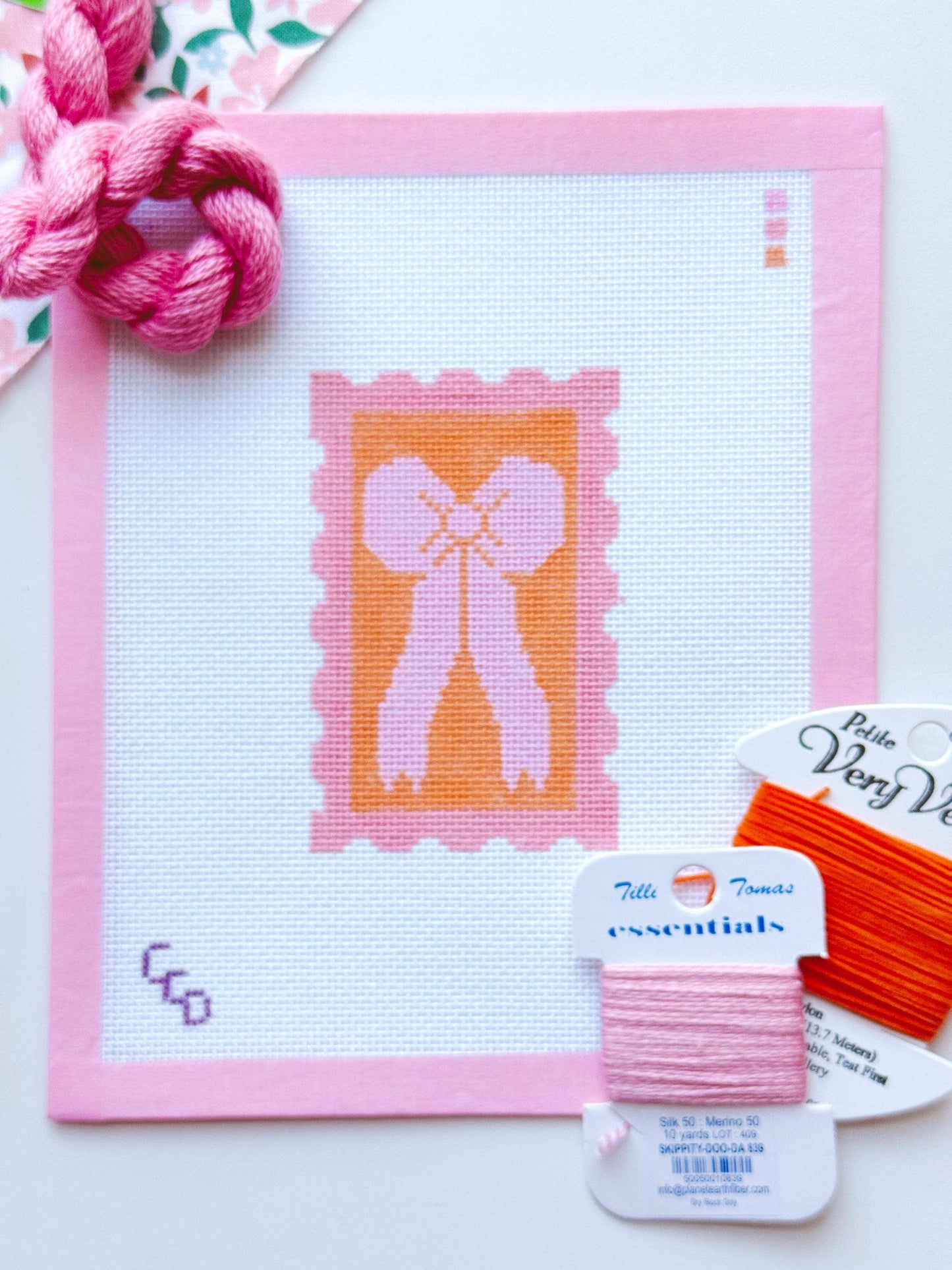 Pink & Orange Bow Needlepoint Canvas | 18 Mesh