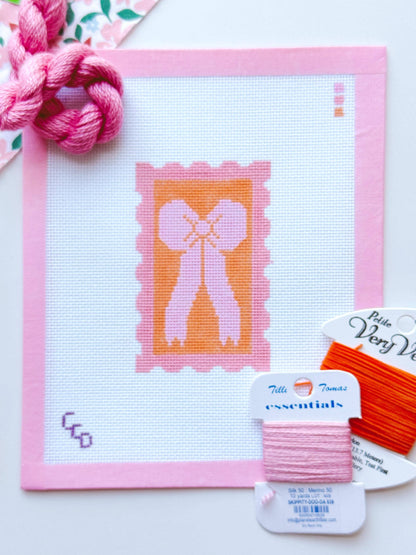 Pink & Orange Bow Needlepoint Canvas | 18 Mesh