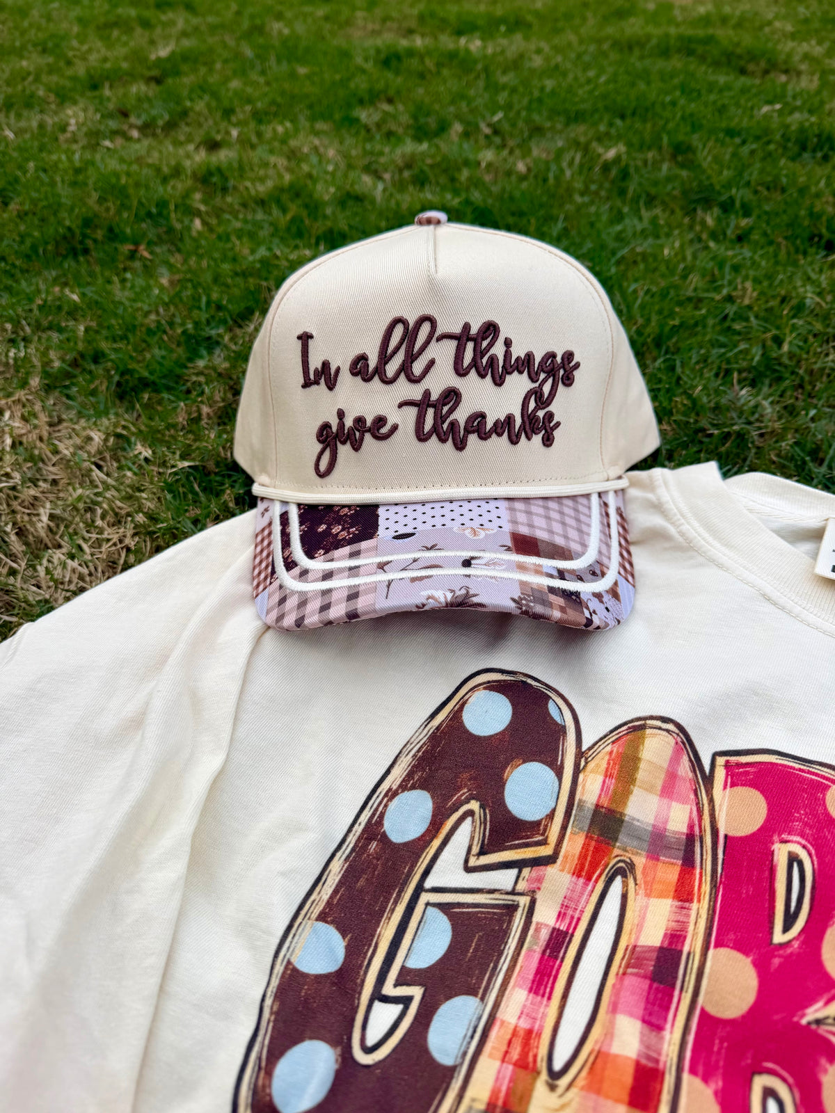 In All Things Give Thanks Embroidered Trucker Hat