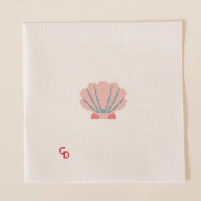 Mini Pink Seashell Needlepoint Canvas | 18 Mesh