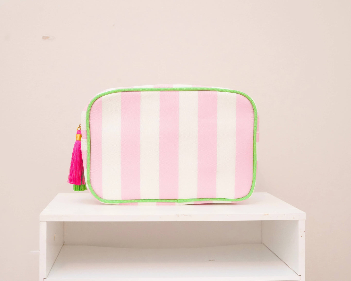 Pink Striped Needlepoint Accessories Bag
