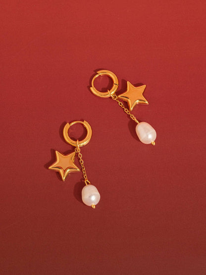 Lauréa 18K Gold Non-Tarnish Star Pearl Drop Earrings