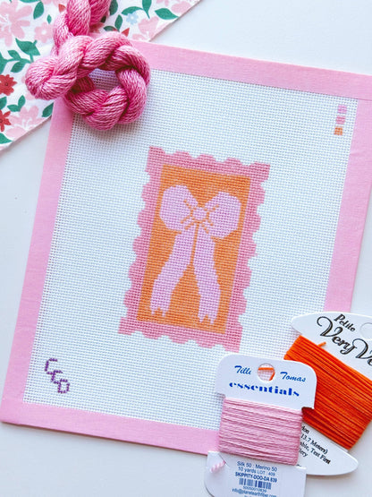 Pink & Orange Bow Needlepoint Canvas | 18 Mesh