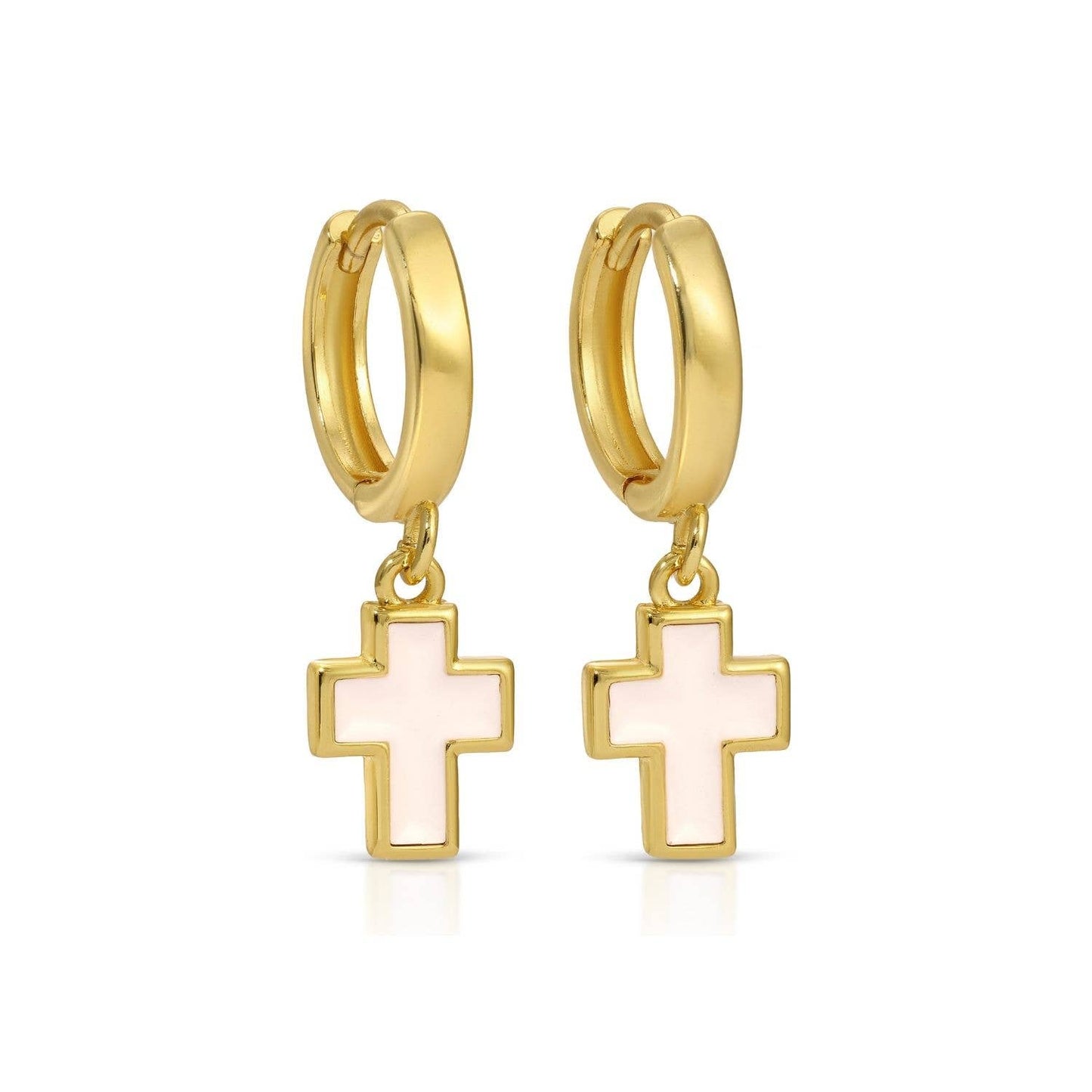 Gold Cross Hoop Earrings | 18k Gold | 2 Options (Pink or White)