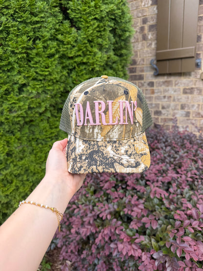 DARLIN' Camo Embroidered Trucker Hat