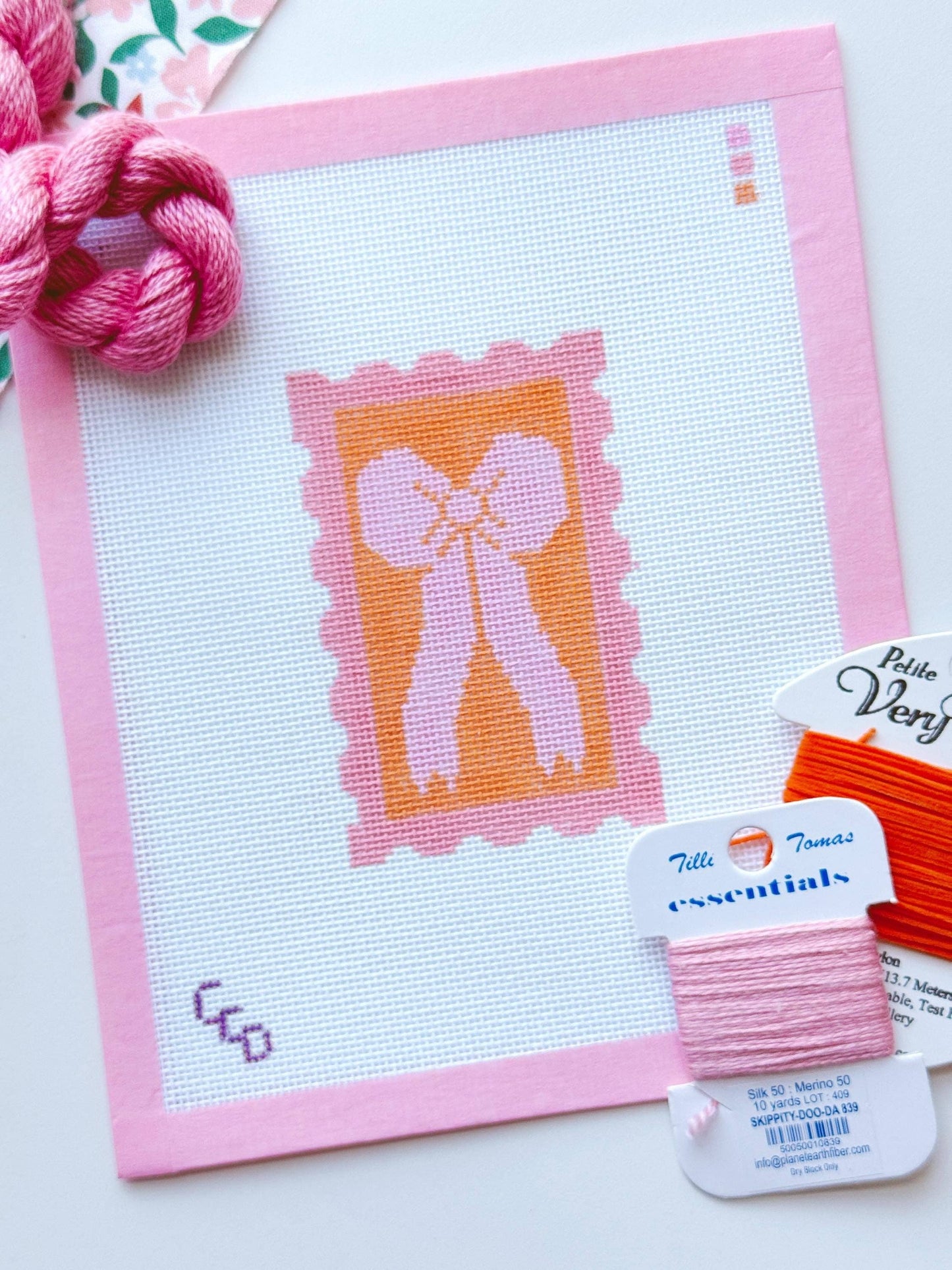 Pink & Orange Bow Needlepoint Canvas | 18 Mesh