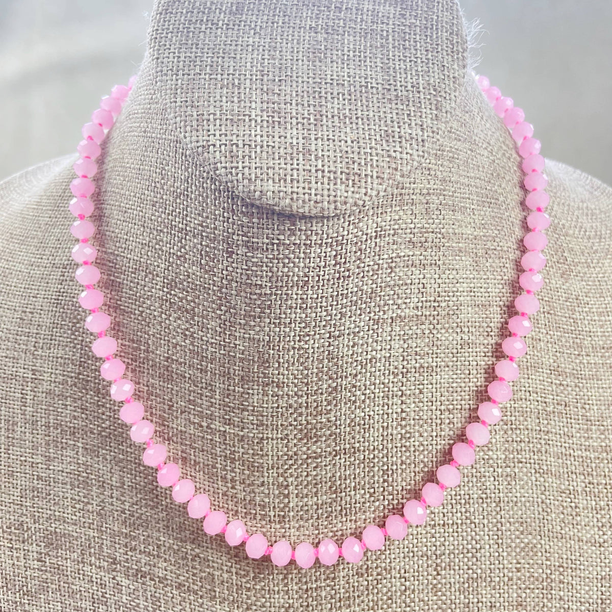Pink Neon Crystal Beaded Handknotted Necklace