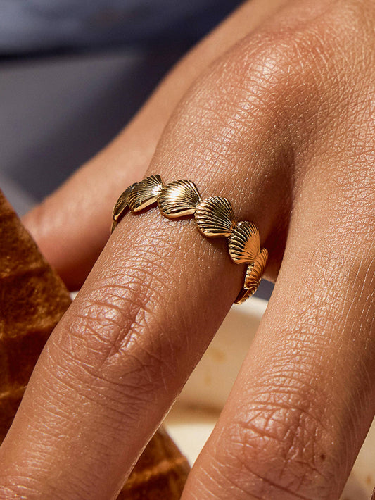 18K Gold Non-Tarnish Shell Band Open Ring | Tarnish Proof