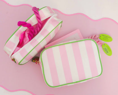 Pink Striped Needlepoint Accessories Bag