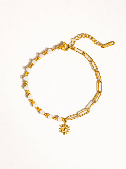18K Gold Non-Tarnish Sun and Pearl Chain Bracelet | Tarnish Proof