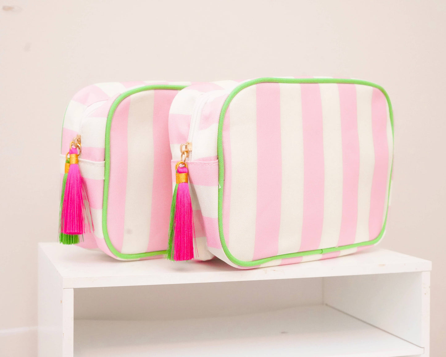 Pink Striped Needlepoint Accessories Bag