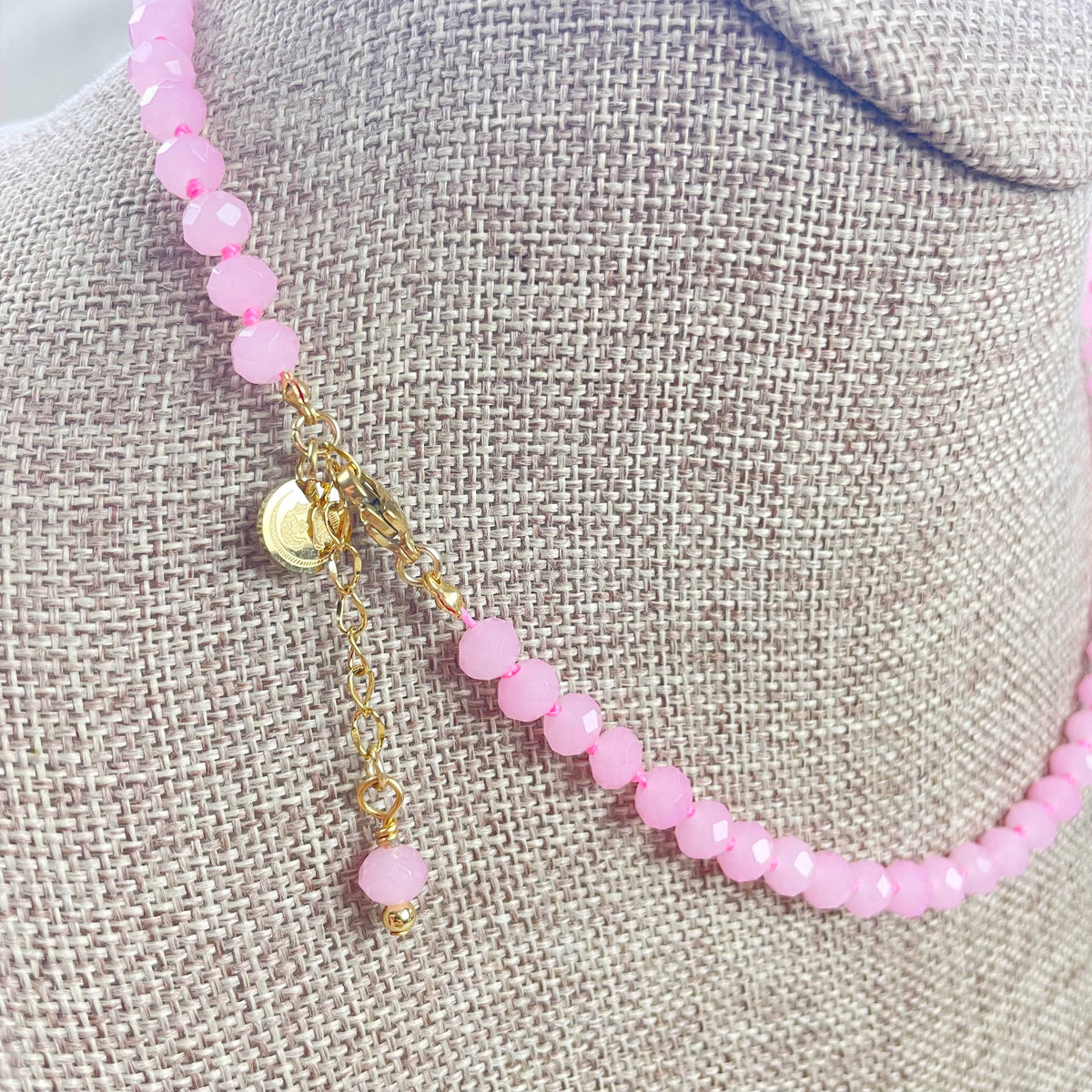 Pink Neon Crystal Beaded Handknotted Necklace