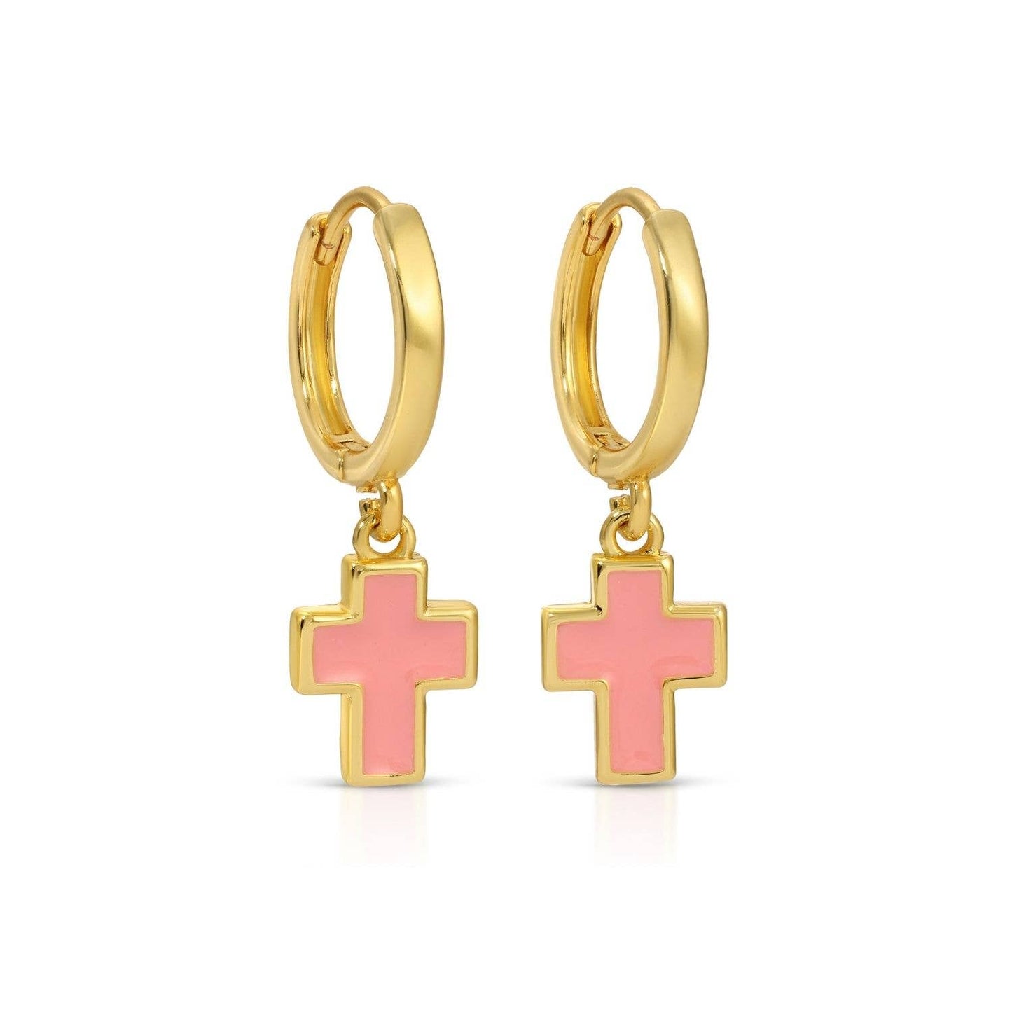 Gold Cross Hoop Earrings | 18k Gold | 2 Options (Pink or White)