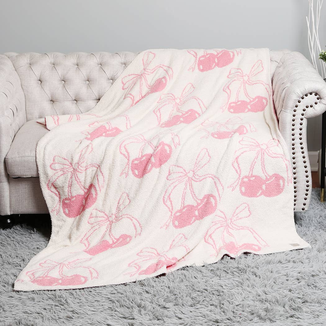 Cherry with Bow Print Cozy Soft Throw Blanket