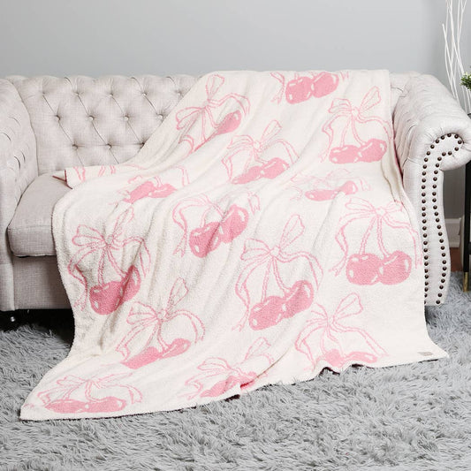 Cherry with Bow Print Cozy Soft Throw Blanket