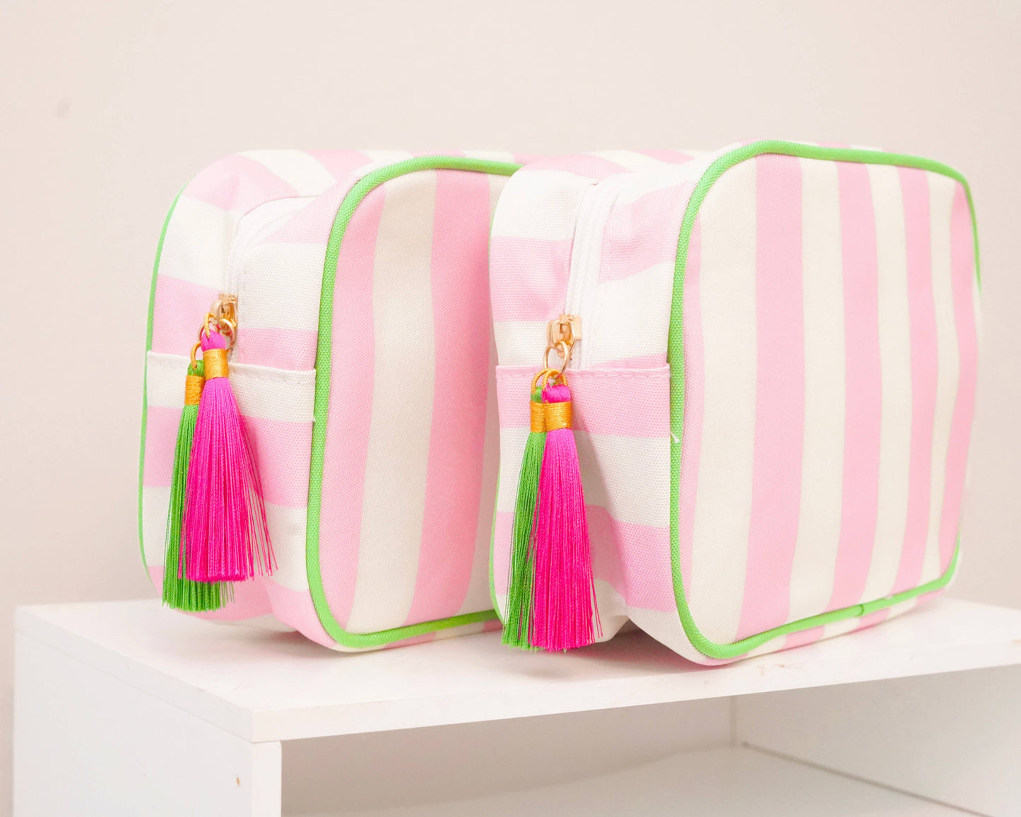 Pink Striped Needlepoint Accessories Bag