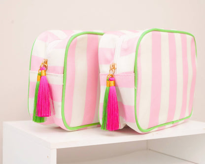 Pink Striped Needlepoint Accessories Bag