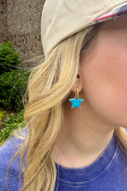 Blue Star Hoop Earrings