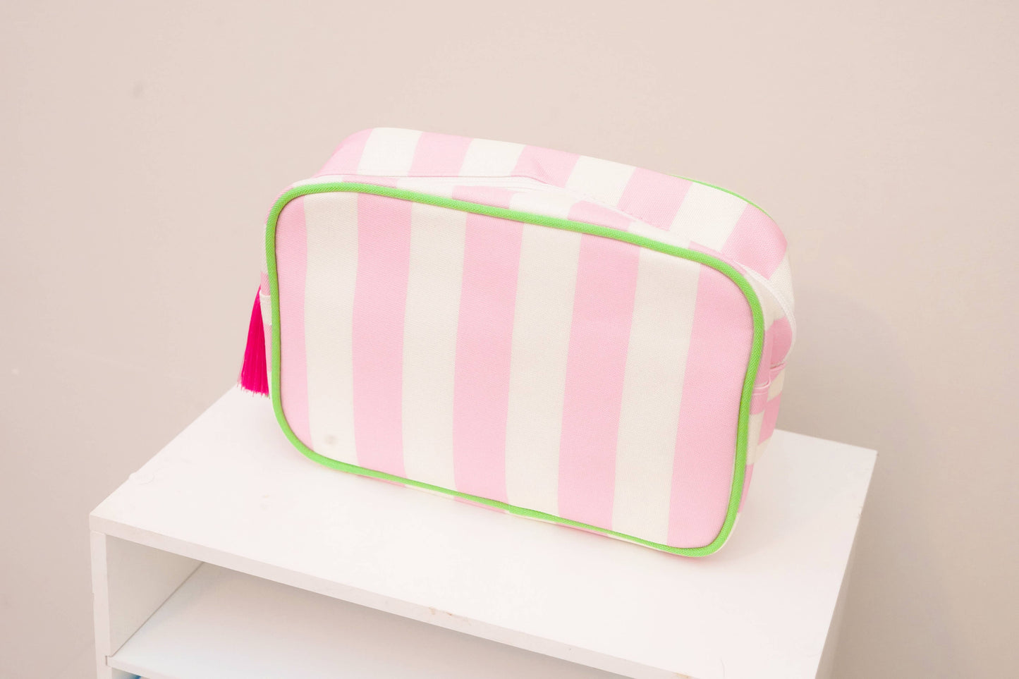 Pink Striped Needlepoint Accessories Bag