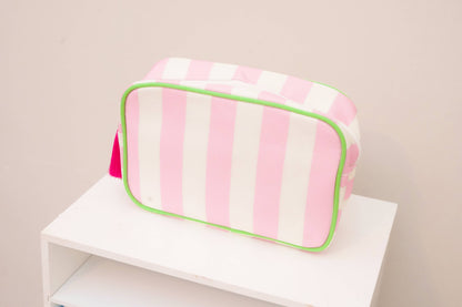 Pink Striped Needlepoint Accessories Bag