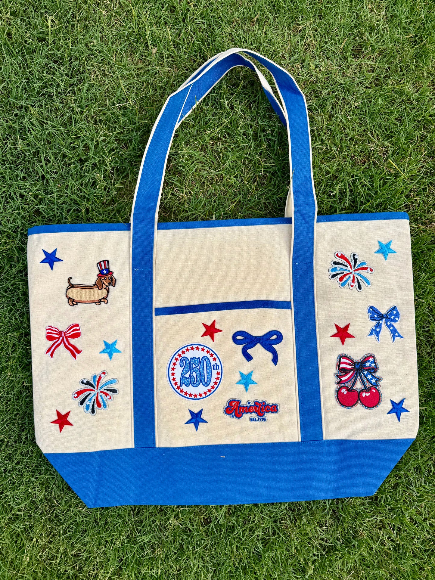 Royal Blue and Tan USA Canvas Tote Bag