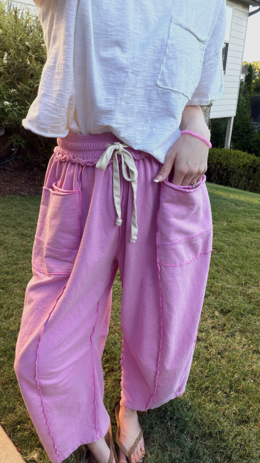 Washed French Terry Pink Pants | (S-3XL)