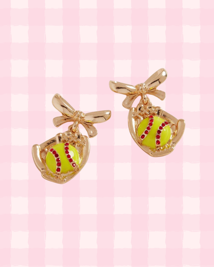 Baseball/Softball Glove and Bow Earrings | Gold