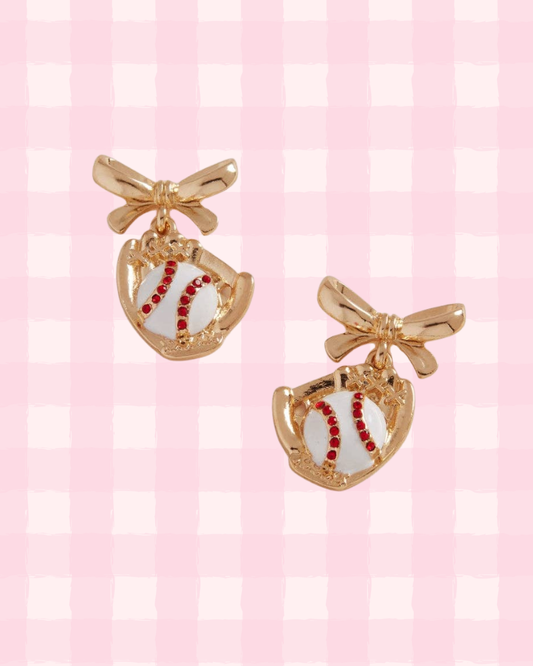 Baseball/Softball Glove and Bow Earrings | Gold
