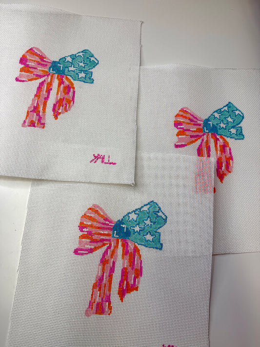 Watercolor Flag Bow Needlepoint Canvas | 18 Mesh