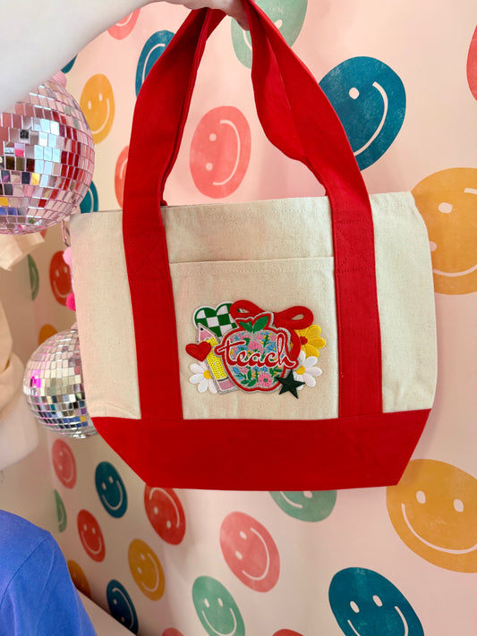 Red Teach Premade Mini Tote Bag