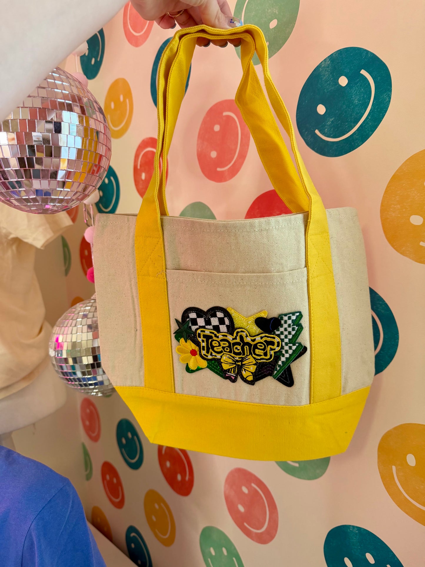 Yellow Teacher Premade Mini Tote Bag