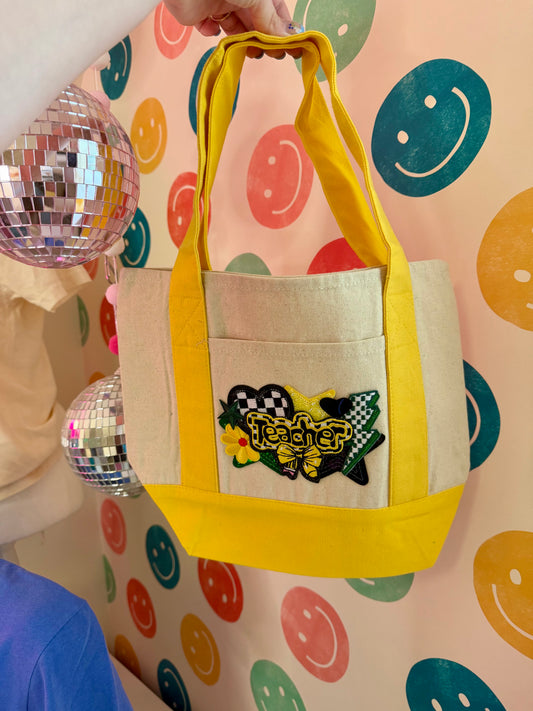 Yellow Teacher Premade Mini Tote Bag