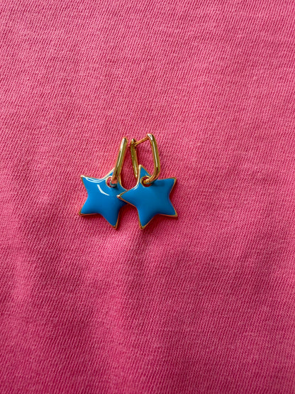 Blue Star Hoop Earrings