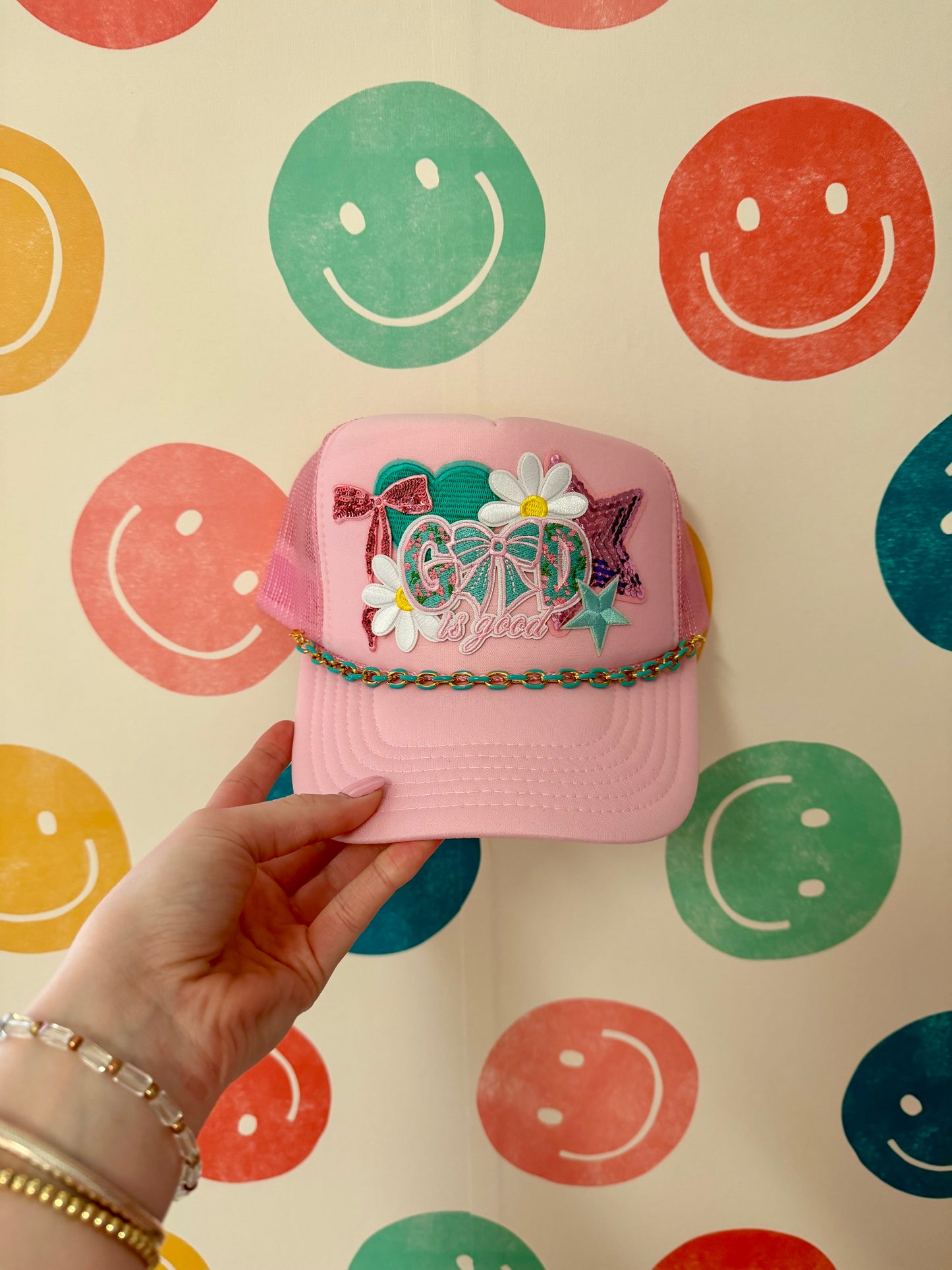 God is Good Pink Patch Trucker Hat | Adult