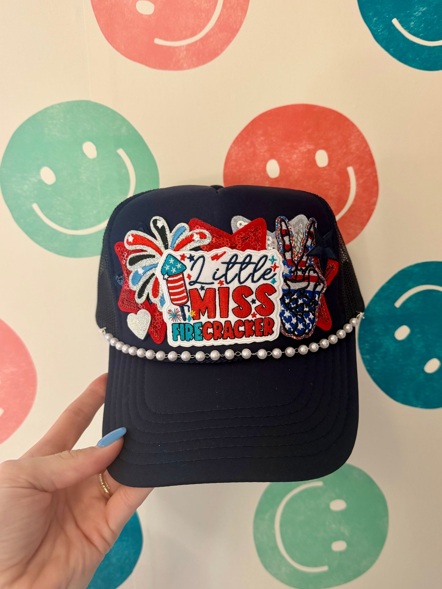 Navy Little Miss Firecracker Trucker Hat | Adult