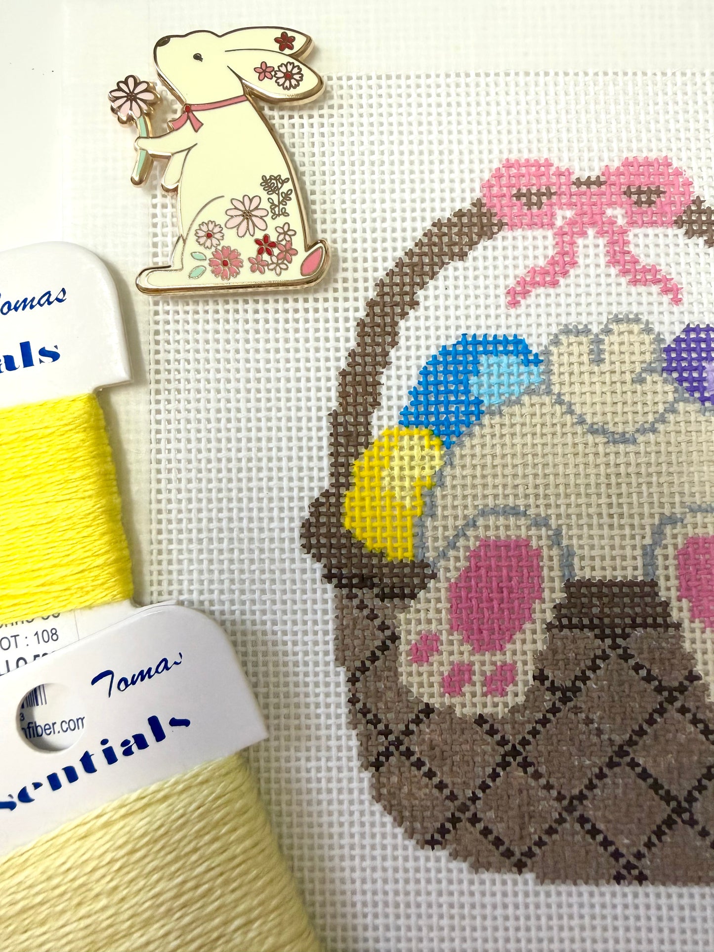 Bunny Egg Basket Needlepoint Canvas by BTY | 18 Mesh