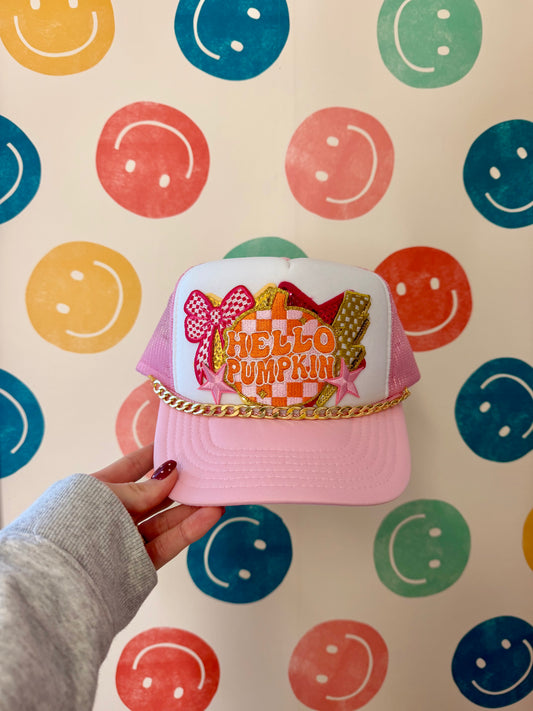 Hello Pumpkin Premade Trucker Hat | Adult