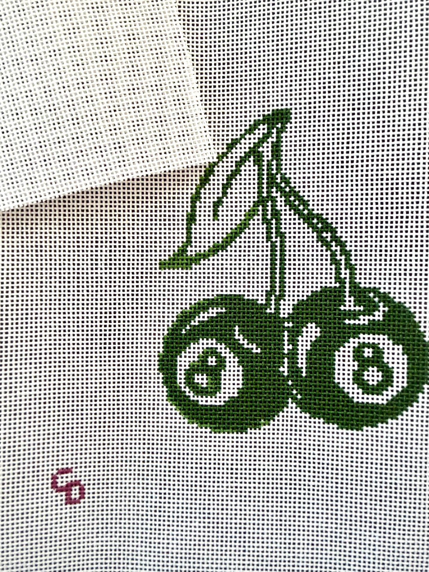 Cherry Eight Balls Green Needlepoint Canvas | 18 Mesh