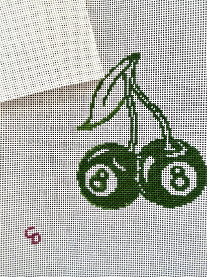 Cherry Eight Balls Green Needlepoint Canvas | 18 Mesh