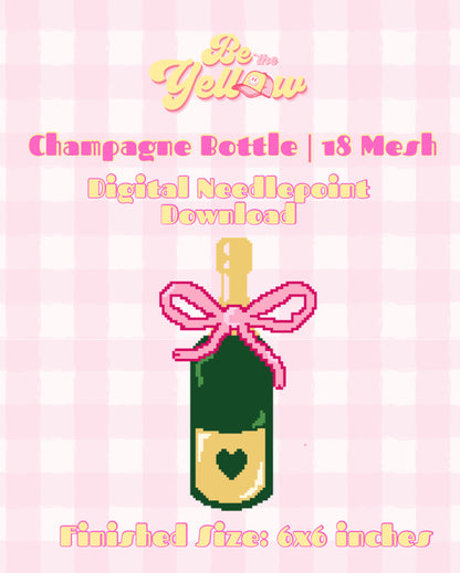 Champagne Bottle Needlepoint Canvas | Digital File PDF