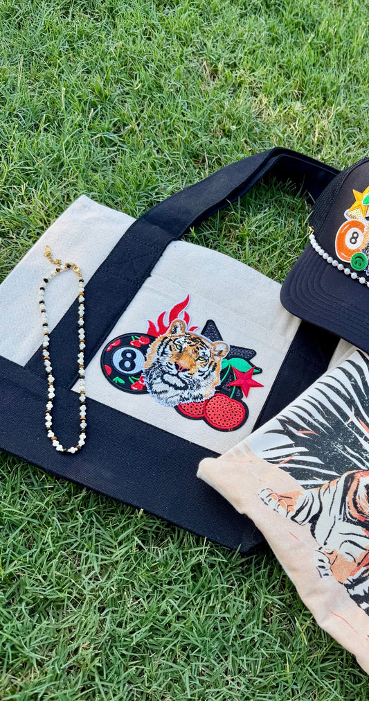 Cherry Tiger Premade Mini Tote Bag | Black