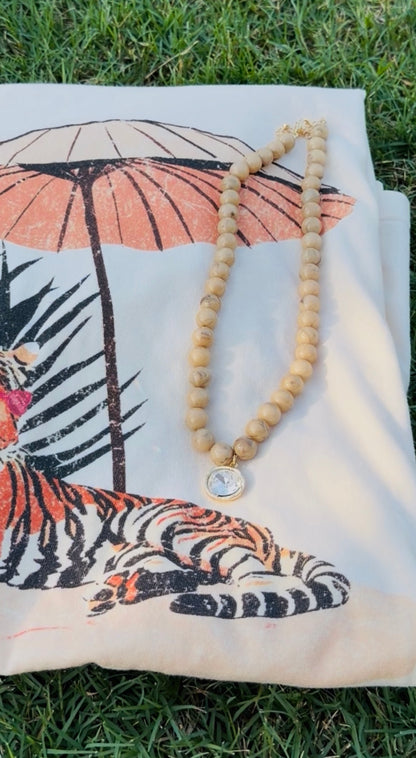 Marbled Bead Glass Crystal Pendant Necklace