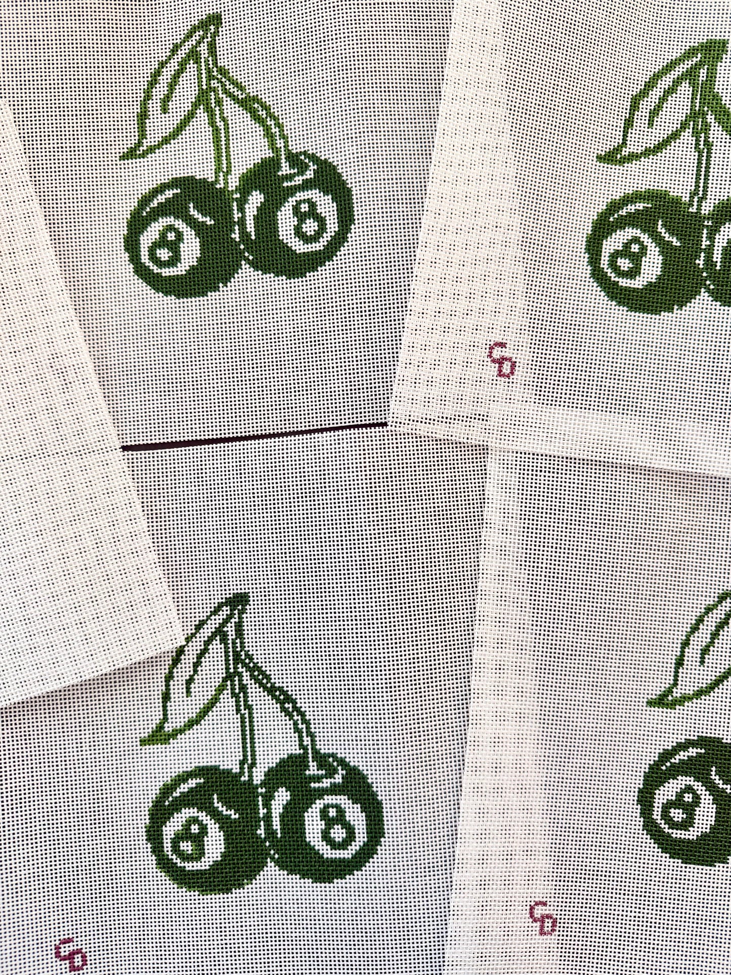 Cherry Eight Balls Green Needlepoint Canvas | 18 Mesh