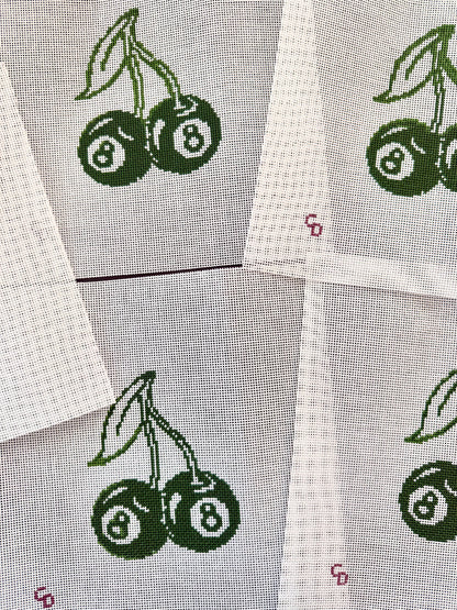 Cherry Eight Balls Green Needlepoint Canvas | 18 Mesh