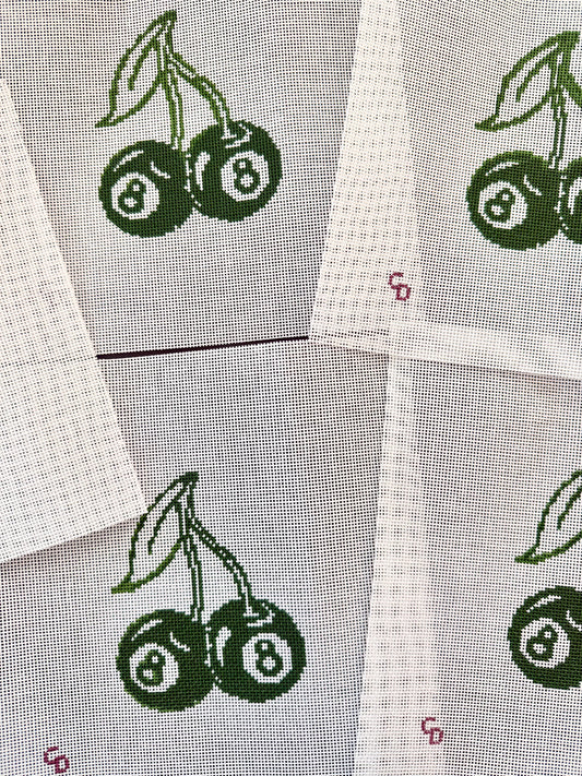 Cherry Eight Balls Green Needlepoint Canvas | 18 Mesh