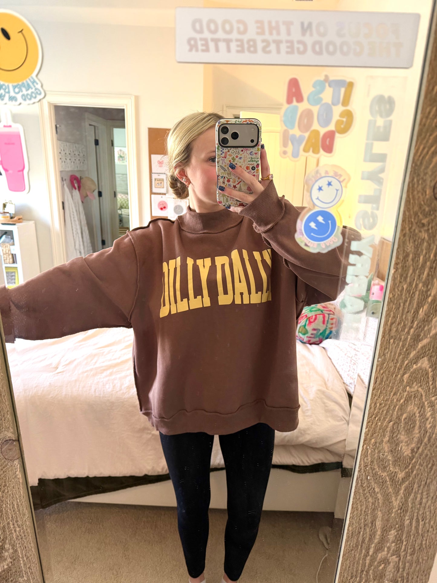 Brown/Yellow One-Sided Dilly Dally Oversized Mockneck | (S-XL)